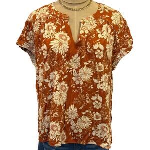 ROSE + OLIVE Rust Floral Shirt Top Women size XL Boho